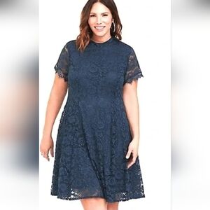 Torrid Teal Skater Lace Dress. Sz 4x. Overlay Short Sleeve. High Neck.
